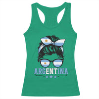 Argentina Messy Bun Proud Argentinian Flag Racerback Tank Top