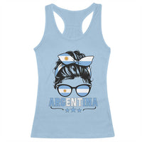 Argentina Messy Bun Proud Argentinian Flag Racerback Tank Top