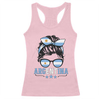 Argentina Messy Bun Proud Argentinian Flag Racerback Tank Top
