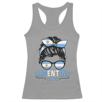 Argentina Messy Bun Proud Argentinian Flag Racerback Tank Top