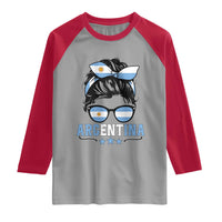Argentina Messy Bun Proud Argentinian Flag Raglan Shirt