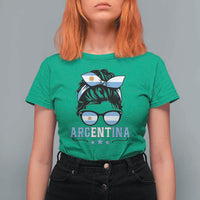 Argentina Messy Bun Proud Argentinian Flag T Shirt For Women