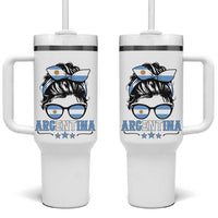 Argentina Messy Bun Proud Argentinian Flag Tumbler With Handle