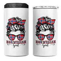 Norway Messy Bun Girl Norwegian Flag 4 in 1 Can Cooler Tumbler