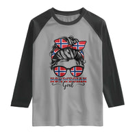 Norway Messy Bun Girl Norwegian Flag Raglan Shirt