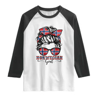 Norway Messy Bun Girl Norwegian Flag Raglan Shirt