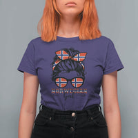 Norway Messy Bun Girl Norwegian Flag T Shirt For Women