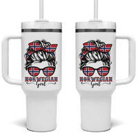 Norway Messy Bun Girl Norwegian Flag Tumbler With Handle