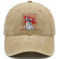 Norwegian Forest Cat Norway Flag Norge Pride Washed Cotton Baseball Cap