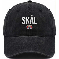 Skål Cheers in Norwegian Norway Washed Cotton Baseball Cap Funny Drinking Beer Norwegian Scandinavian