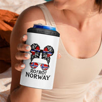 Ro Ro Norwegian Viking Ship 4 in 1 Can Cooler Tumbler Norway Flag Messy Bun Girl