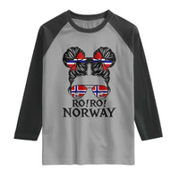 Ro Ro Norwegian Viking Ship Raglan Shirt Norway Flag Messy Bun Girl