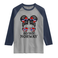 Ro Ro Norwegian Viking Ship Raglan Shirt Norway Flag Messy Bun Girl