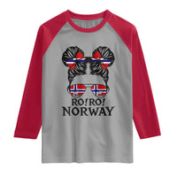 Ro Ro Norwegian Viking Ship Raglan Shirt Norway Flag Messy Bun Girl