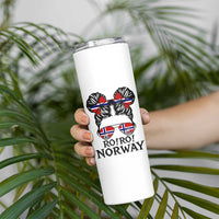 Ro Ro Norwegian Viking Ship Skinny Tumbler Norway Flag Messy Bun Girl