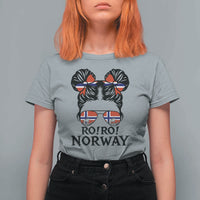 Ro Ro Norwegian Viking Ship T Shirt For Women Norway Flag Messy Bun Girl