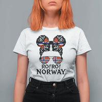 Ro Ro Norwegian Viking Ship T Shirt For Women Norway Flag Messy Bun Girl