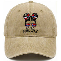 Ro Ro Norwegian Viking Ship Washed Cotton Baseball Cap Norway Flag Messy Bun Girl