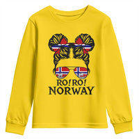 Ro Ro Norwegian Viking Ship Youth Sweatshirt Norway Flag Messy Bun Girl