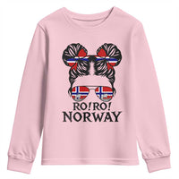 Ro Ro Norwegian Viking Ship Youth Sweatshirt Norway Flag Messy Bun Girl