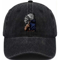 Indian Chief Native American USA Flag Washed Cotton Baseball Cap