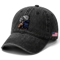 Indian Chief Native American USA Flag Washed Cotton Baseball Cap