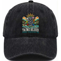 Indigenous Taino Warrior Puerto Rico Carribbean Culture Washed Cotton Baseball Cap Taino Blood Runs Through Me