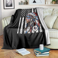 Indigenous People Tribal CG Native American Indian Chief American USA Flag Throw Blanket