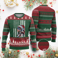 Indigenous People Tribal CG Native American Indian Chief American USA Flag Ugly Christmas Sweater