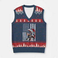 Indigenous People Tribal CG Native American Indian Chief American USA Flag V-Neck Knit Sweater Vest