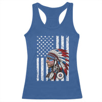 Indigenous People Tribal CG Native American Indian Chief American USA Flag Racerback Tank Top