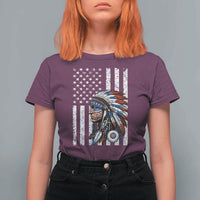 Indigenous People Tribal CG Native American Indian Chief American USA Flag T Shirt For Women