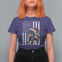 Indigenous People Tribal CG Native American Indian Chief American USA Flag T Shirt For Women