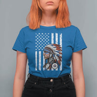 Indigenous People Tribal CG Native American Indian Chief American USA Flag T Shirt For Women