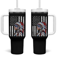 Indigenous People Tribal CG Native American Indian Chief American USA Flag Tumbler With Handle