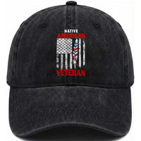 Native American Veteran USA Flag Patriotic Soldier Washed Cotton Baseball Cap