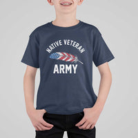 Native American Army Veteran US Flag Indigenous Soldier T Shirt For Kid