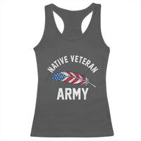 Native American Army Veteran US Flag Indigenous Soldier Racerback Tank Top