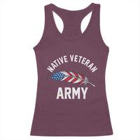 Native American Army Veteran US Flag Indigenous Soldier Racerback Tank Top