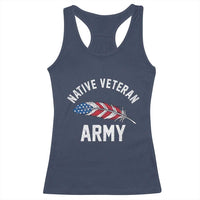 Native American Army Veteran US Flag Indigenous Soldier Racerback Tank Top