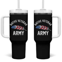 Native American Army Veteran US Flag Indigenous Soldier Tumbler With Handle
