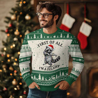 First Of All I Am A Delight Ugly Christmas Sweater Funny Xmas Raccoon - Wonder Print Shop