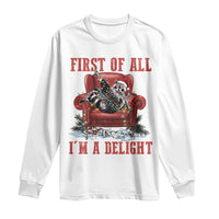 First Of All I Am A Delight Long Sleeve Shirt Funny Raccoon Christmas Meme - Wonder Print Shop