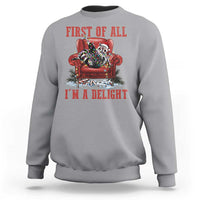 First Of All I Am A Delight Sweatshirt Funny Raccoon Christmas Meme - Wonder Print Shop
