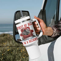 First Of All I Am A Delight Tumbler With Handle Funny Raccoon Christmas Meme - Wonder Print Shop