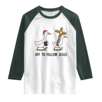 Christian Christmas Goose Raglan Shirt Off To Follow Jesus - Wonder Print Shop