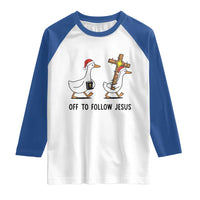 Christian Christmas Goose Raglan Shirt Off To Follow Jesus - Wonder Print Shop