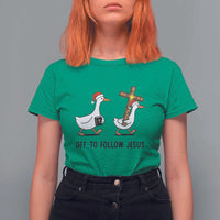 Christian Christmas Goose T Shirt For Women Off To Follow Jesus - Wonder Print Shop