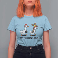 Christian Christmas Goose T Shirt For Women Off To Follow Jesus - Wonder Print Shop