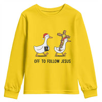 Christian Christmas Goose Youth Sweatshirt Off To Follow Jesus - Wonder Print Shop